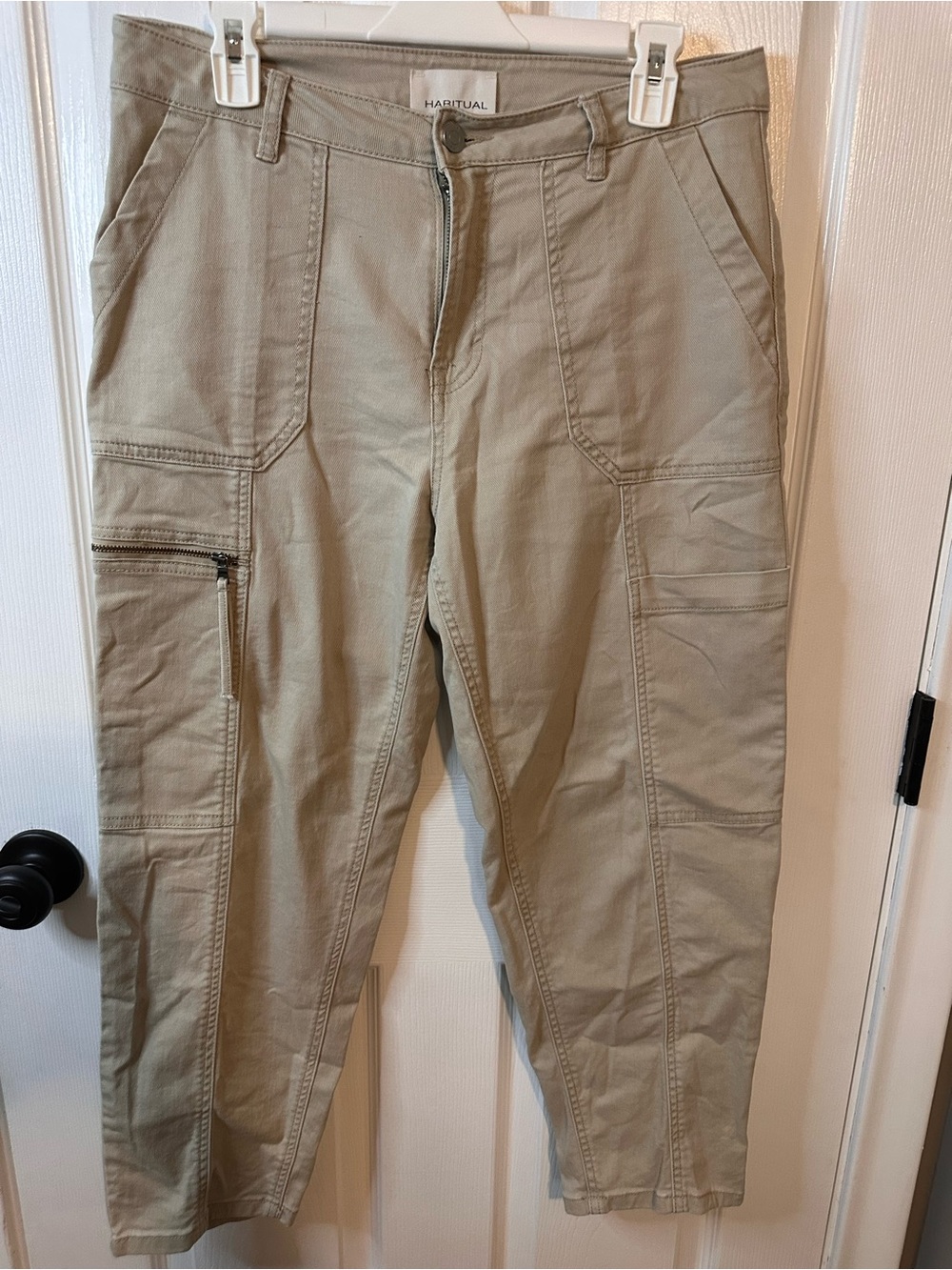 Habitual Women’s Khaki Utility Cargo Pants with Zip Pocket